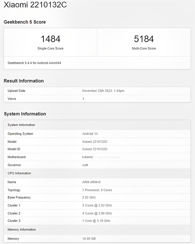 Xiaomi 13 Pro có số điểm đơn nhân là 1.484 điểm và đa nhân là 5.184 điểm Xiaomi 13 Pro có số điểm đơn nhân là 1.484 điểm và đa nhân là 5.184 điểm