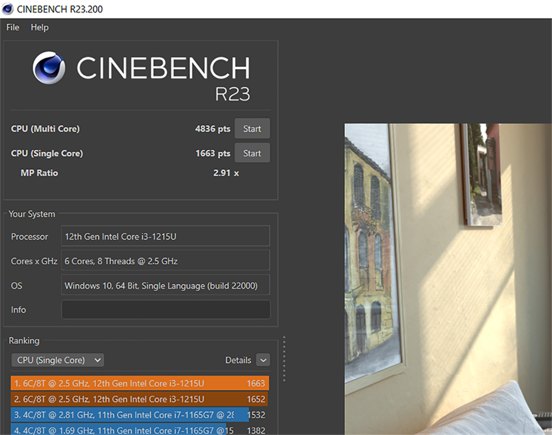 Điểm Cinebench R23 trên Lenovo Ideapad 3 15IAU7.