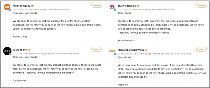 Bài đăng trên Weibo của các hãng Bài đăng trên Weibo của các hãng