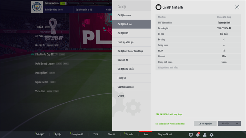Thiết lập đồ họa game FIFA Online 4 trên ASUS ExpertBook B5 (B5402CB). Thiết lập đồ họa game FIFA Online 4 trên ASUS ExpertBook B5 (B5402CB).