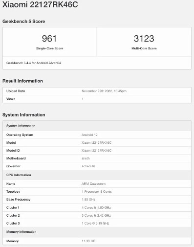 Điểm số Geekbench của Redmi K60E.