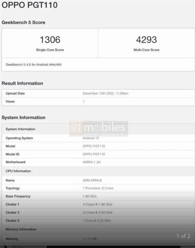 OPPO Find N2 Flip xuất hiện trên Geekbench với chip Dimensity 'xịn' OPPO Find N2 Flip xuất hiện trên Geekbench với chip Dimensity 'xịn'