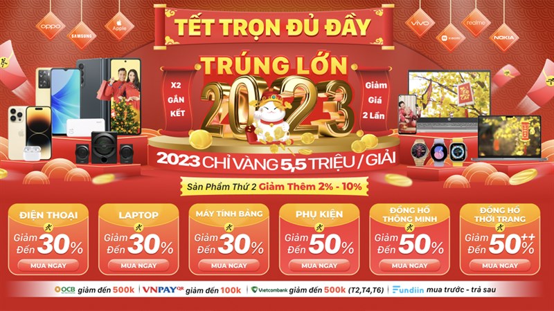 Tết trọn đủ đầy - X2 gắn kết, giảm giá 2 lần cho các sản phẩm thứ 2 tại TGDĐ