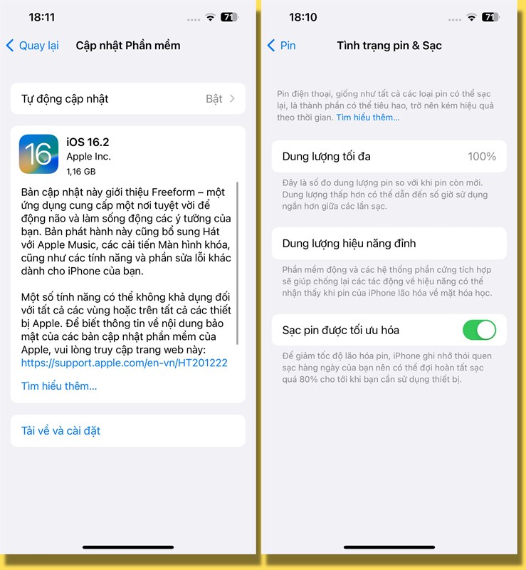 Dung lượng bản cập nhật iOS 16.2 lần này khoảng hơn 1 GB (con số có thể khác nhau tùy thuộc vào từng mẫu iPhone). Dung lượng bản cập nhật iOS 16.2 lần này khoảng hơn 1 GB (con số có thể khác nhau tùy thuộc vào từng mẫu iPhone).