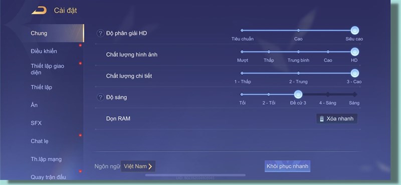 Thiết lập đồ họa trong Liên Quân Mobile mà mình dùng để test pin iPhone 13 chạy iOS 16.2. Thiết lập đồ họa trong Liên Quân Mobile mà mình dùng để test pin iPhone 13 chạy iOS 16.2.