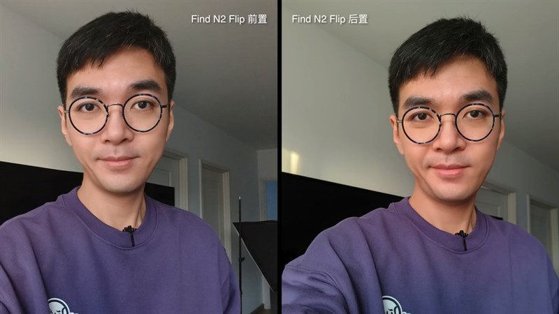 So sánh ảnh chụp selfie bằng camera trước (trái) và camera sau (phải) của OPPO Find N2 Flip