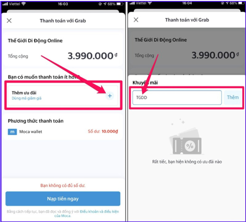 Thanh toán Ví MOCA nhập mã TGDD giảm tối đa 100K, nắm ngay bí kíp nào!
