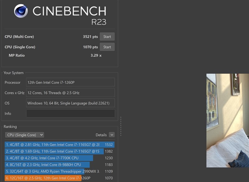 Điểm Cinebench R23 của Dell XPS 13 Plus.