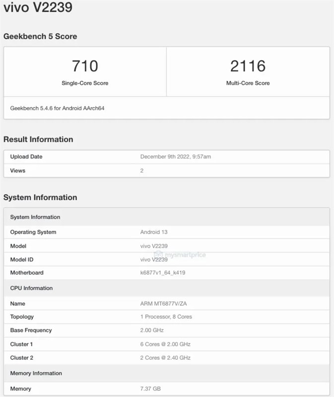 Thông tin về Vivo Y100 trên Geekbench