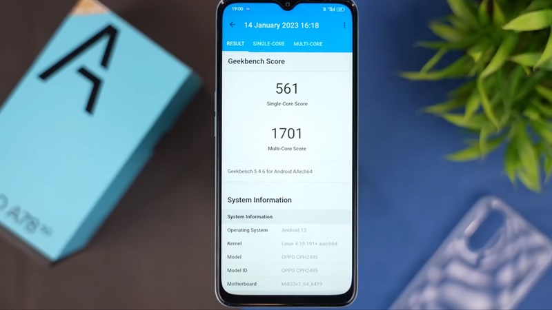 OPPO A78 5G có 561 điểm đơn nhân và 1.701 điểm đa nhân khi được chấm với phần mềm GeekBench 5
