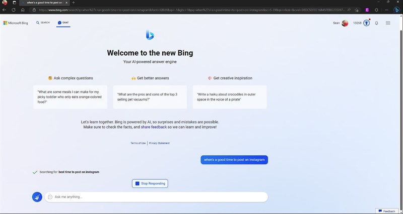 Bing mới với ChatGPT đã sẵn sàng sử dụng với những người dùng đăng ký trải nghiệm trước Bing mới với ChatGPT đã sẵn sàng sử dụng với những người dùng đăng ký trải nghiệm trước