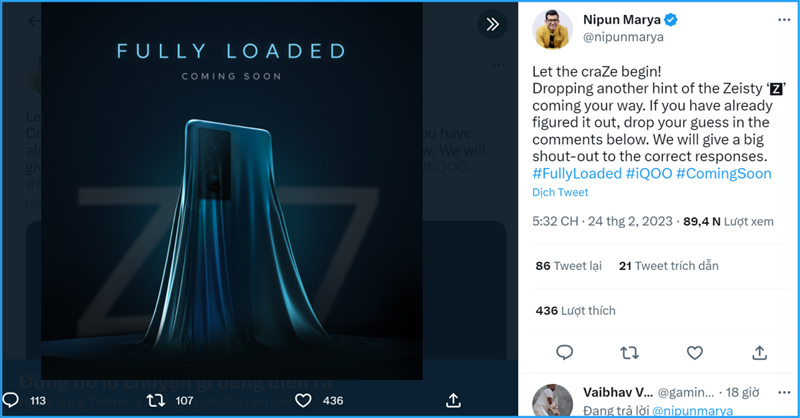 Nipun Marya - Giám đốc điều hành iQOO Ấn Độ đăng teaser úp mở sắp ra mắt smartphone mới thuộc dòng Z Nipun Marya - Giám đốc điều hành iQOO Ấn Độ đăng teaser úp mở sắp ra mắt smartphone mới thuộc dòng Z
