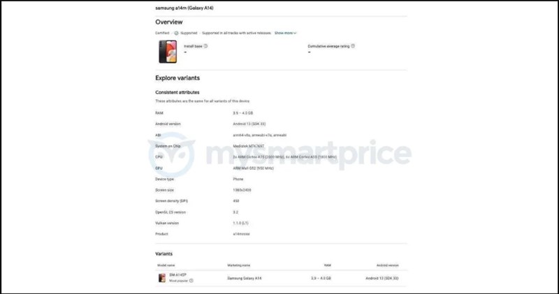 Galaxy A14 4G bị phát hiện trên Google Play Console