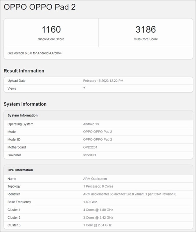 OPPO Pad 2 xuất hiện trên cơ sở dữ liệu Geekbench