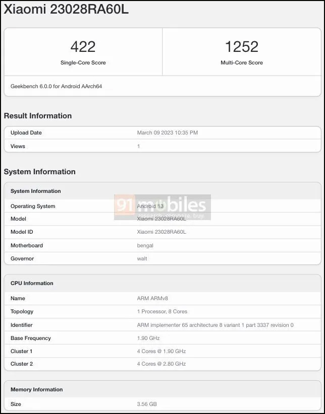 Rò rỉ trên trang điểm chuẩn Geekbench của Redmi Note 12 4G