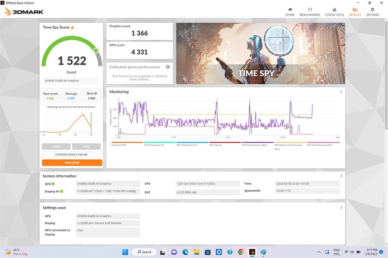 Điểm 3Dmark trên HP Elitebook Dragonfly G3. Điểm 3Dmark trên HP Elitebook Dragonfly G3.