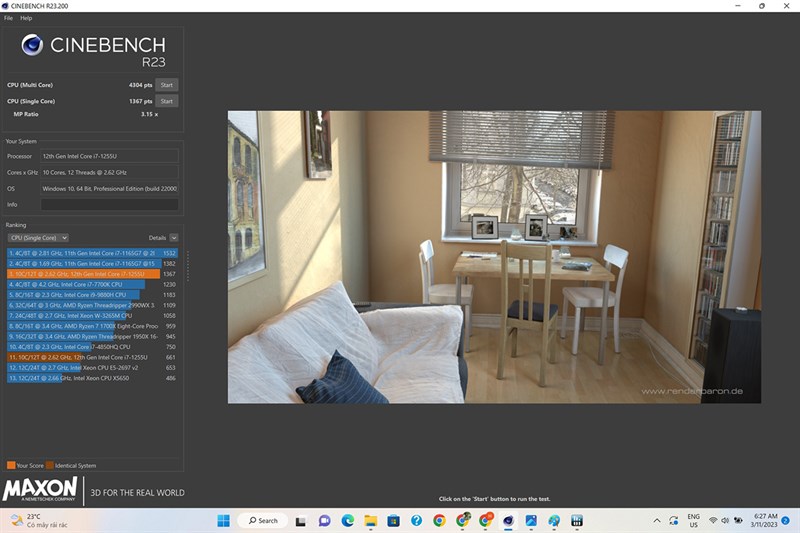 Điểm Cinebench R23 trên HP Elitebook Dragonfly G3. Điểm Cinebench R23 trên HP Elitebook Dragonfly G3.