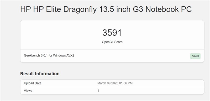Điểm GeekBench 5 trên HP Elitebook Dragonfly G3. Điểm GeekBench 5 trên HP Elitebook Dragonfly G3.