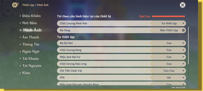 Thiết lập đồ họa Genshin Impact mà mình đặt trên Xiaomi Mi 11 5G nhưng mình vẫn khuyên mọi người nên giảm mức thiết lập này xuống
