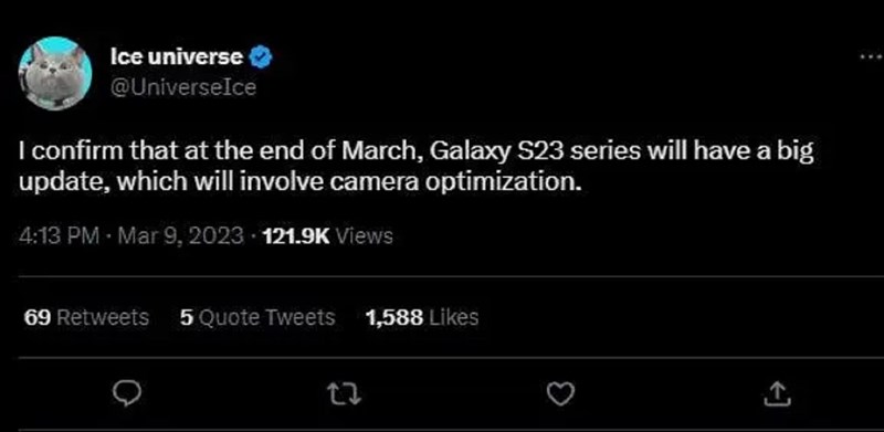Leaker Ice Universe rò rỉ về cập nhật phần mềm sắp tới trên dòng Galaxy S23