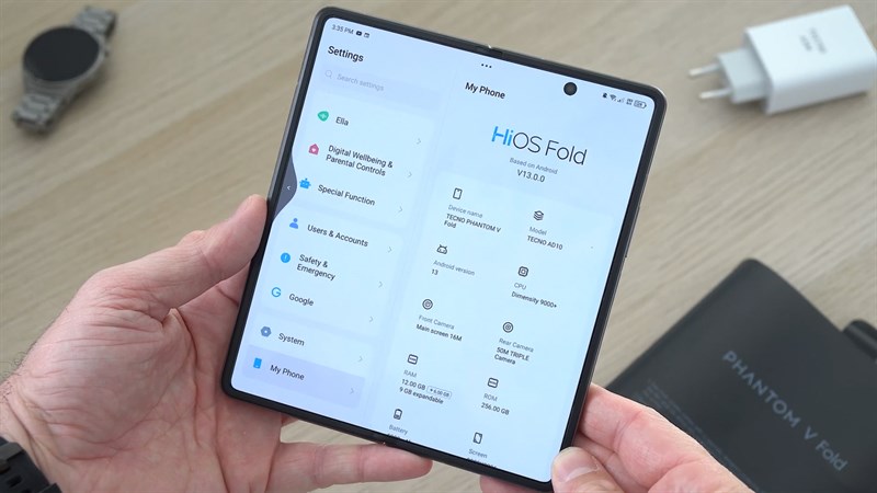 Tecno Phantom V Fold được trang bị RAM 12 GB và bộ nhớ trong 256 GB