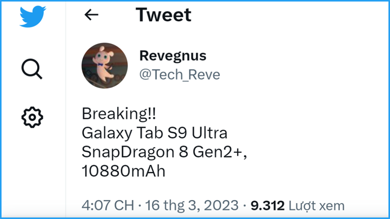 Galaxy Tab S9 Ultra lộ thông tin chip xử lý và dung lượng pin trên Twitter