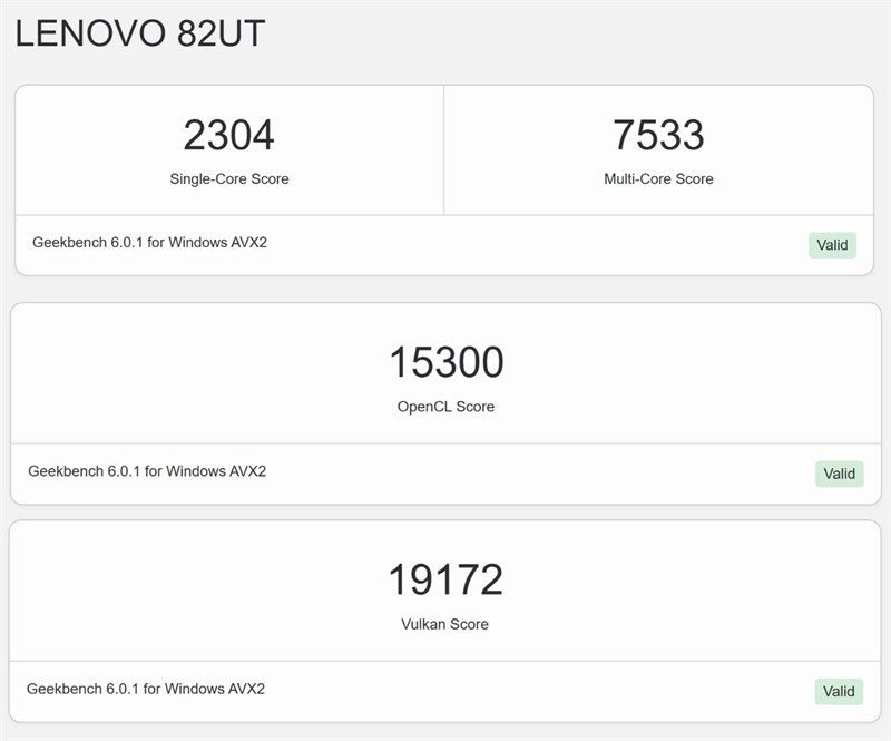 Điểm GeekBench 6 của Lenovo Yoga Slim 7 Pro.