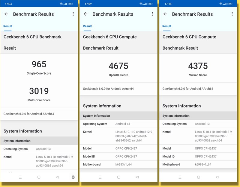 Các điểm số GeekBench 6 của OPPO Find N2 Flip.