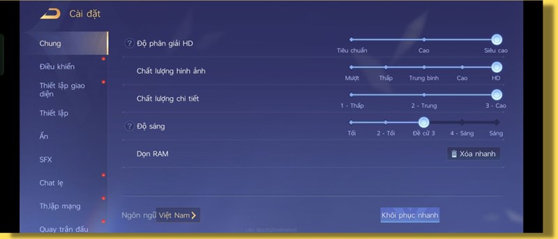 Thiết lập đồ họa trong Liên Quân Mobile mà mình dùng để test pin OPPO Find N2 Flip. Thiết lập đồ họa trong Liên Quân Mobile mà mình dùng để test pin OPPO Find N2 Flip.