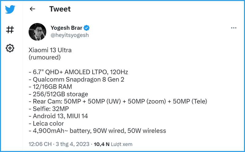 Xiaomi 13 Ultra lộ cấu hình