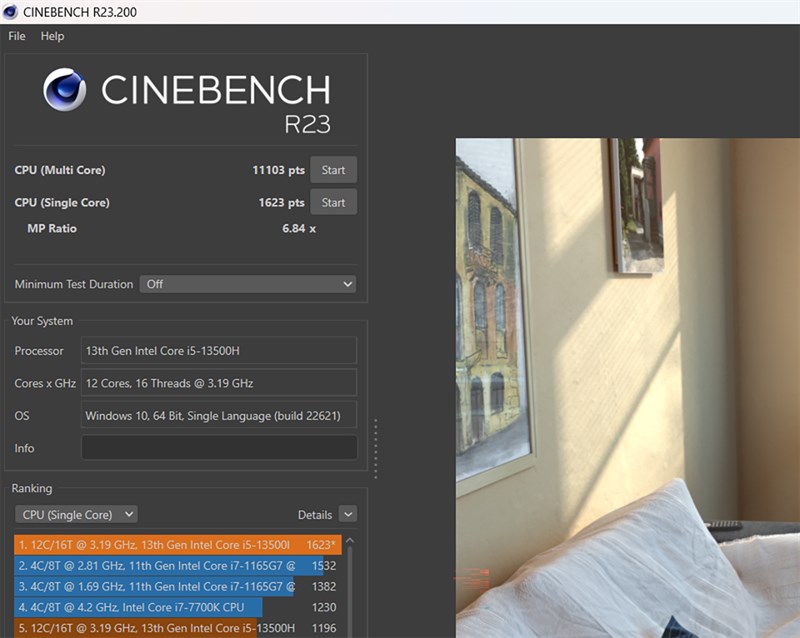 Điểm Cinebench R23 của ASUS Vivobook 15 OLED A1505VA