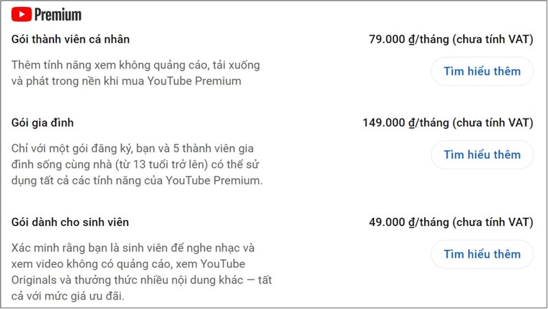 YouTube Premium đã hỗ trợ Việt Nam, với 3 mức giá khác nhau