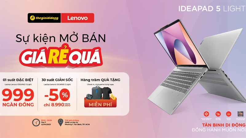 Sự kiện mở bán Laptop Lenovo IdeaPad Slim 5 Light tại Thế Giới Di Động Sự kiện mở bán Laptop Lenovo IdeaPad Slim 5 Light tại Thế Giới Di Động
