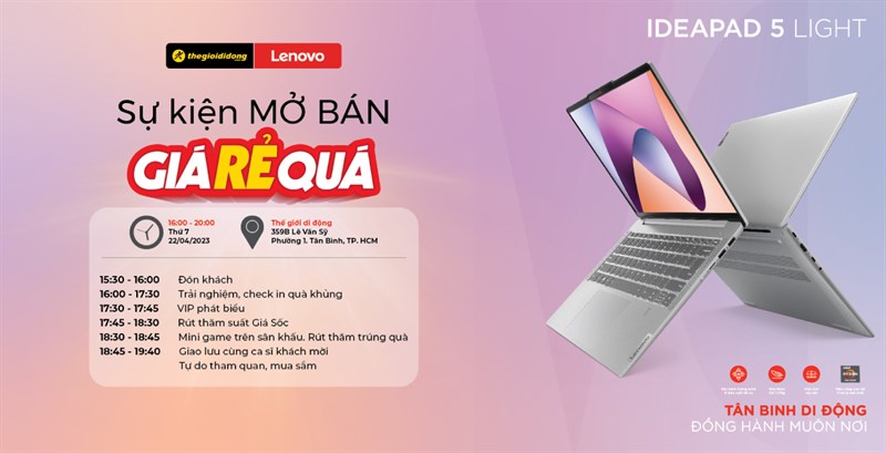 Sự kiện mở bán Laptop Lenovo IdeaPad Slim 5 Light tại Thế Giới Di Động Sự kiện mở bán Laptop Lenovo IdeaPad Slim 5 Light tại Thế Giới Di Động