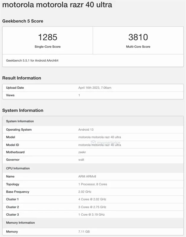 Motorola Razr 40 Ultra xuất hiện trên Geekbench