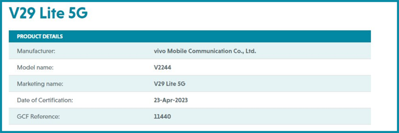 Vivo V29 Lite 5G đạt chứng nhận GCF