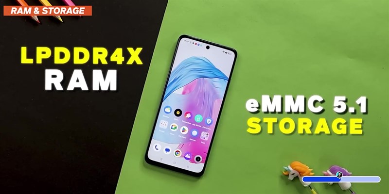 Mức dung lượng RAM 4 GB và 6 GB cùng khả năng mở rộng thêm 6 GB RAM ảo trên realme Narzo N55 thì được đánh giá ở mức tốt.