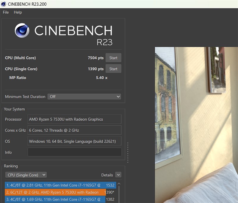 Điểm Cinebench R23 của Lenovo Ideapad Slim 5 Light