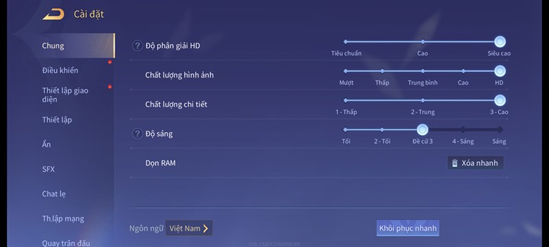 Thiết lập đồ họa Liên Quân Mobile mà mình đặt cho bài đánh giá pin Thiết lập đồ họa Liên Quân Mobile mà mình đặt cho bài đánh giá pin
