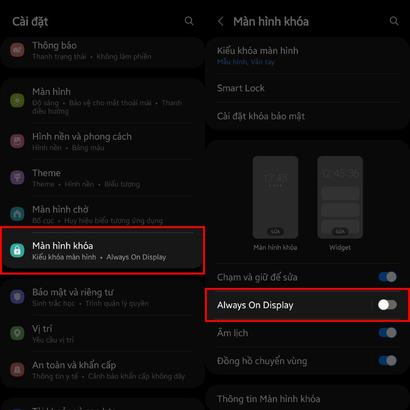 Cách bật Always On Display trên Galaxy A24
