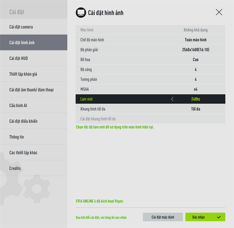 Thiết lập đồ họa game FIFA Online 4 trên ASUS ROG Strix SCAR 16 2023.