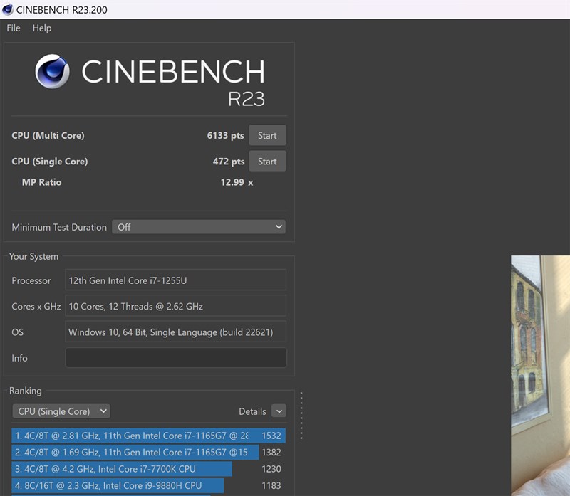 Điểm Cinebench R23 của HP Spectre x360 14 ef0030TU