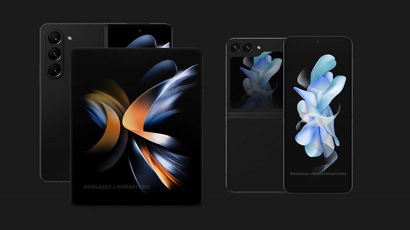 Hình ảnh kết xuất của Galaxy Z Flip5 cùng với Galaxy Z Fold5