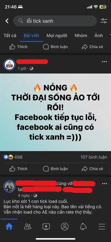 Facebook lỗi ai cũng có tích xanh