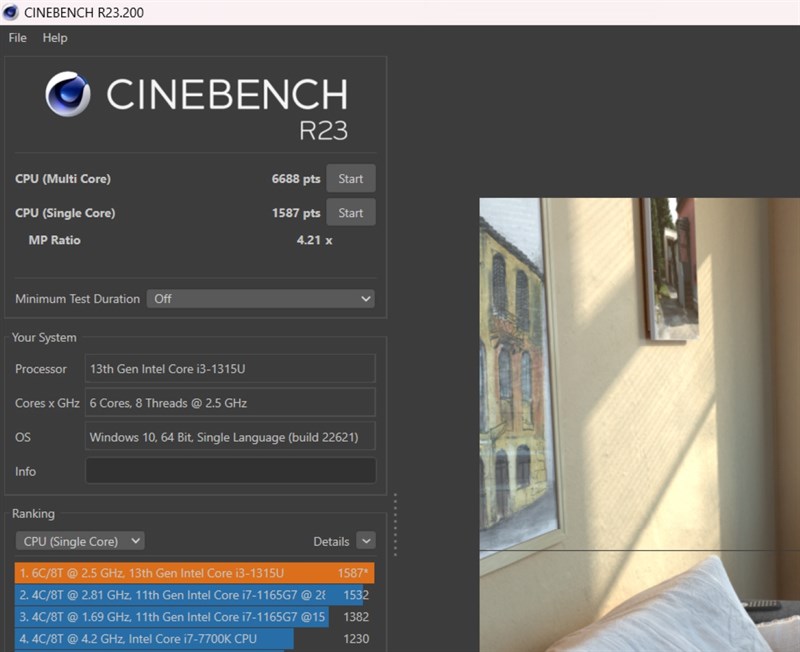 Điểm Cinebench R23 của ASUS Vivobook 14 A1405VA 