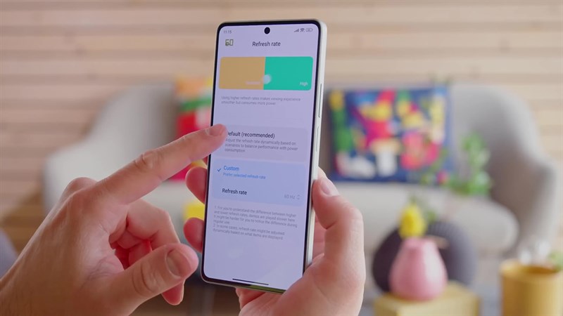 MIUI 14 cung cấp ba chế độ làm mới màn hình: 60Hz, 120Hz và Chế độ Mặc định (tự động). MIUI 14 cung cấp ba chế độ làm mới màn hình: 60Hz, 120Hz và Chế độ Mặc định (tự động).