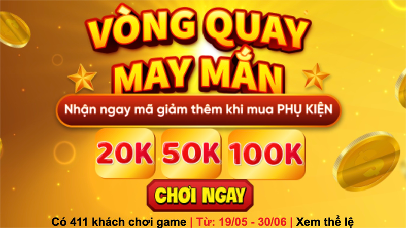 Quay vòng quay vòng! Số 'hồng' trúng ngay mã giảm giá đến 100K khi mua phụ kiện Quay vòng quay vòng! Số 'hồng' trúng ngay mã giảm giá đến 100K khi mua phụ kiện