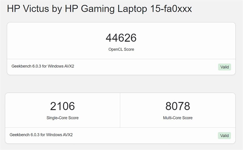 Điểm Geekbench 6 của HP VICTUS 15