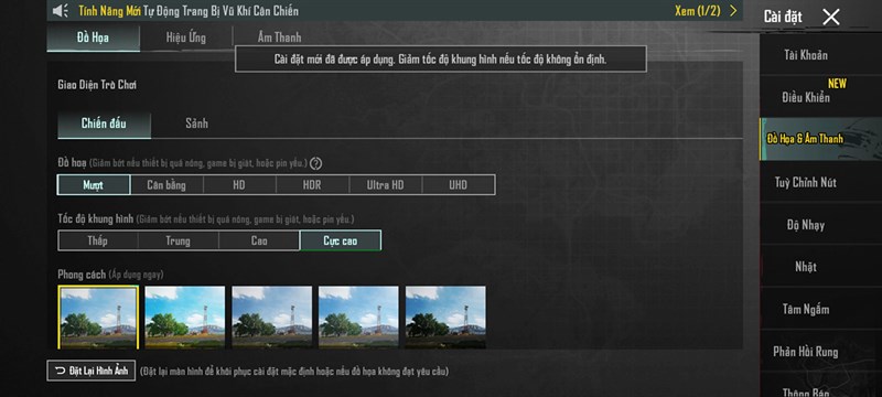Thiết lập đồ họa PUBG Mobile mà mình đặt trên Redmi Note 12 Pro.