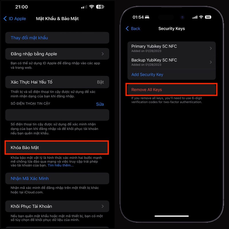 Cách xoá khoá bảo mật khỏi ID Apple